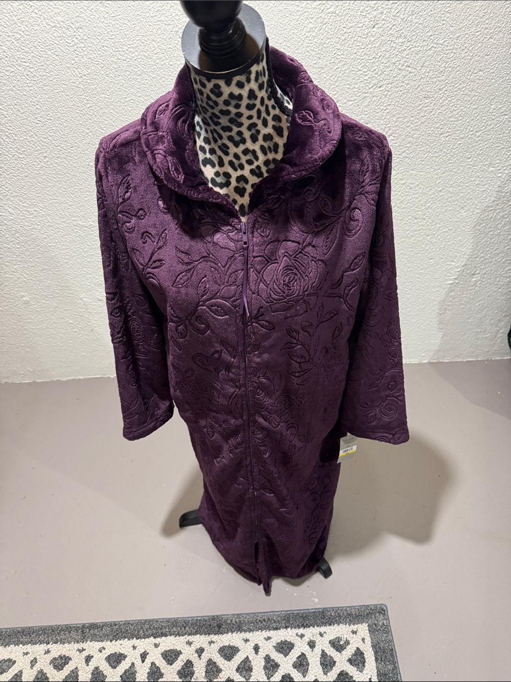 Karen Neuburger Plum Embroidered Plush Zip-Front Robe